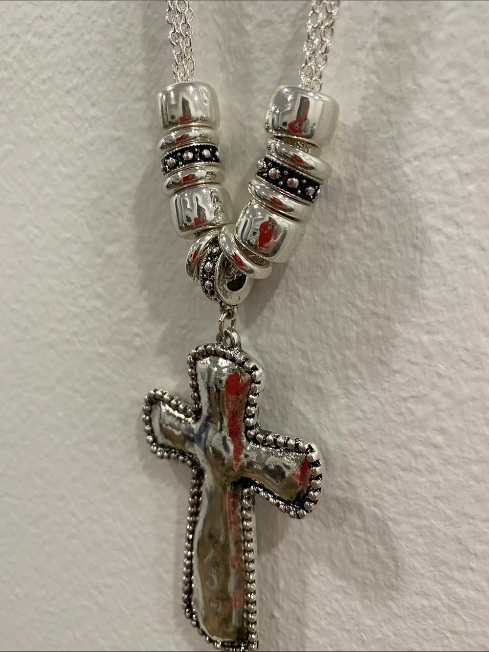 NEW Rebecca Malone Silver-Tone Cross Necklace with Matching Earrings
